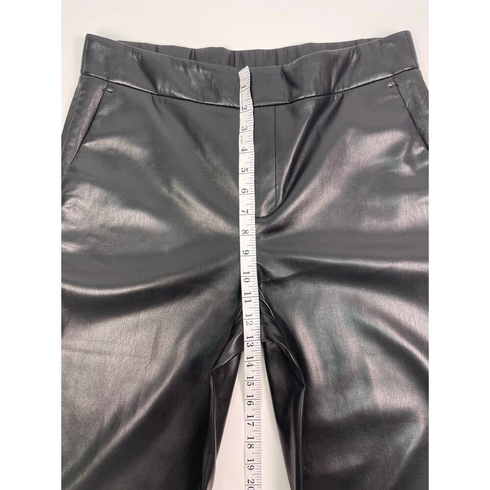 Chico’s Black Faux Leather Cropped Trousers Lace Hem Wide Leg Pants 10 Petite - Picture 12 of 13